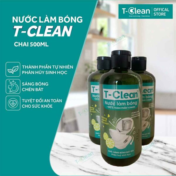 Nước Làm Bóng T-Clean Eco Chai 500ml - Nước trợ xả máy rửa chén bát