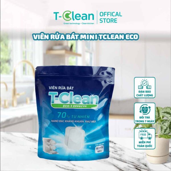 Viên Rửa Bát T-Clean Eco 3 Effects 8,5g Túi 60 Viên - viên rửa chén dùng cho máy